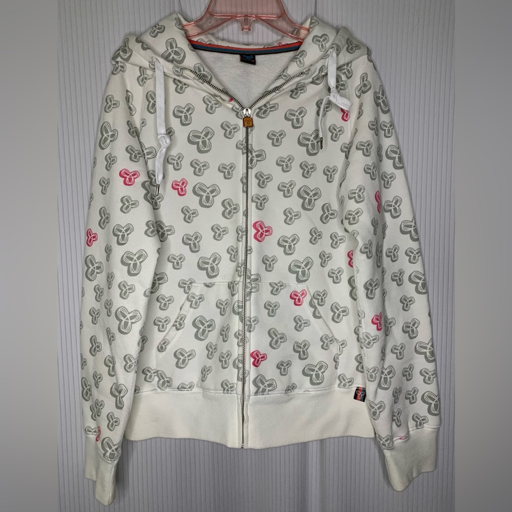 TNA Zip Up Hoodie with All Over Logo White Grey Pink Medium